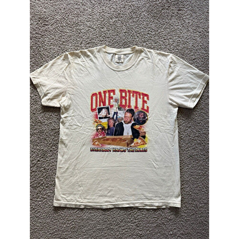 Barstool Sports One Bite Pizza Dave Portnoy Graphic T-Shirt Mens Large Cream
